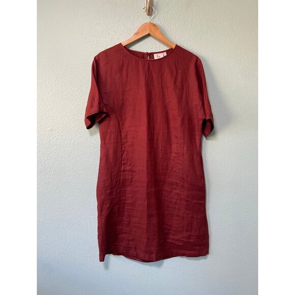 Elk French 100% Linen Midi Shirt Short Sleeves Copper Dress Size‎ 8 - Picture 6 of 11